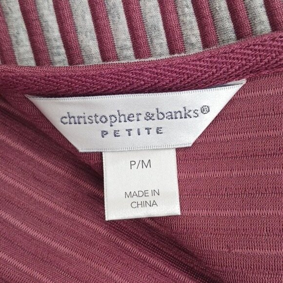 Christopher & Banks Open Front Cardigan Womens M Petite Maroon Striped Classic - Picture 7 of 9